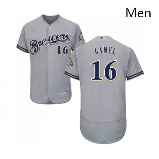 Mens Milwaukee Brewers 16 Ben Gamel Grey Road Flex Base Authentic Collection Baseball Jersey